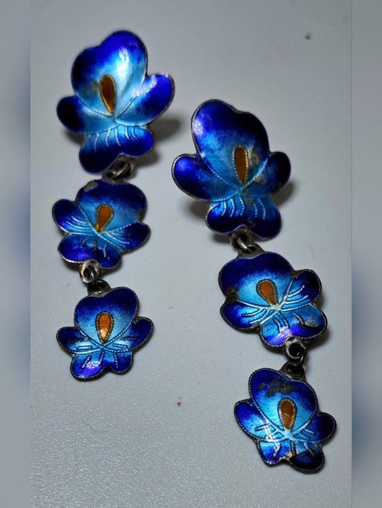 Jewelry - Vintage Norwegian Sterling Silver Floral Drop Earrings